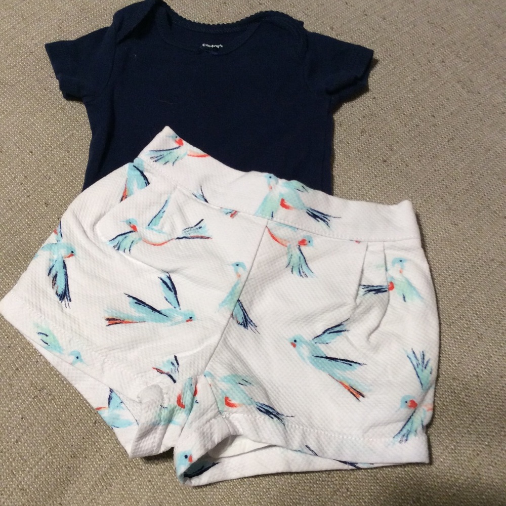 Janie and Jack bird print shorts with onesie 3-6m
